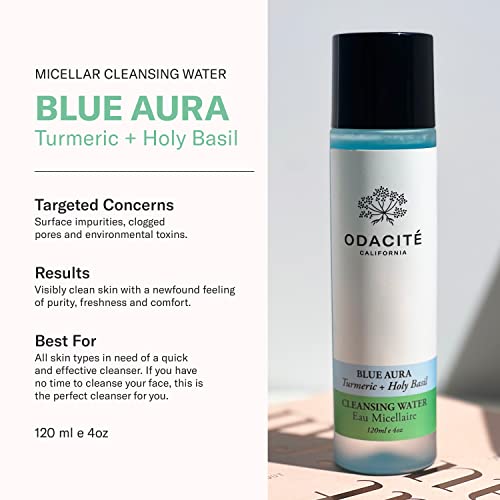 Odacit? Facial Cleanser with Foam - Blue Aura Cleansing Water Facial Wash with Neem, Holy Basil & Turmeric - No-Rinse Micellar Water Removes Pollution, Impurities & Makeup, 4.0 fl. Oz