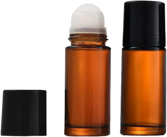 2 Pcs Clear Empty Glass Essential Oil Roller Bottles Vials Containers Refillable Roll-on Bottles with Funnel 30ML Refillable Cosmetic Containers Roller Balls for Essential Oils (Brown)