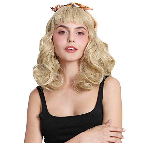 Blonde Vintage Rockabilly Wig Short Bang Wavy Finger Wave Hair for Women - Audrey Style