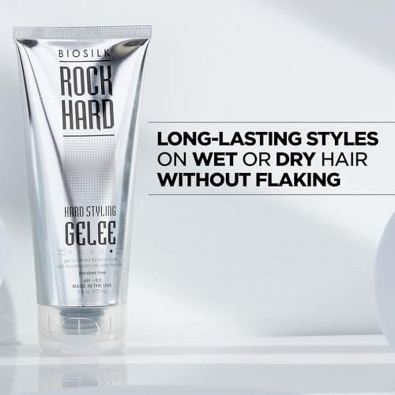 BioSilk Rock Hard Gel, Firm-Hold Hair Gel for Long-Lasting Styles, Shapes, Defines & Adds Shine, Sulfate-Free, Paraben-Free, Cruelty-Free, 6?Oz