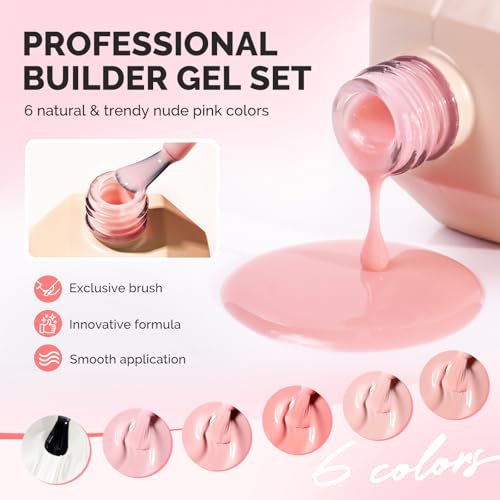 Builder Gel Set - Clear, Jelly, Nude Pink & 6 Colors - Versatile Nail Extension & Thickening