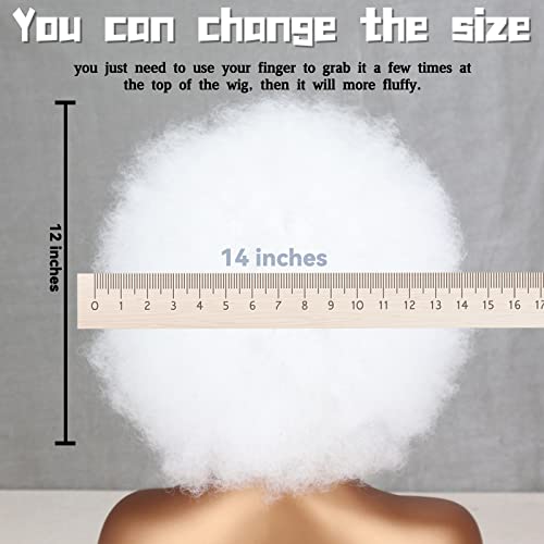 White Afro Wig for 70s Disco Costume - Short Bouncy Synthetic Style, Halloween & Party