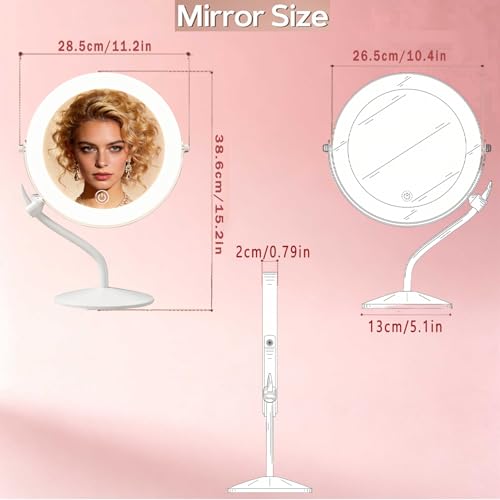 White 11.8 x 15.2 Inch Rechargeable Makeup Mirror with 3 Lights, 1X/10X Magnification