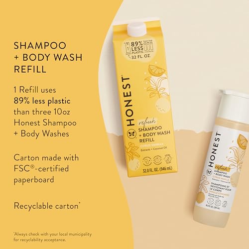 The Honest Company 2-in-1 Cleansing Shampoo Body Wash Refill Carton, Gentle for Baby, Naturally Derived, Tear-free, Hypoallergenic, Citrus Vanilla Refresh, 32 fl oz