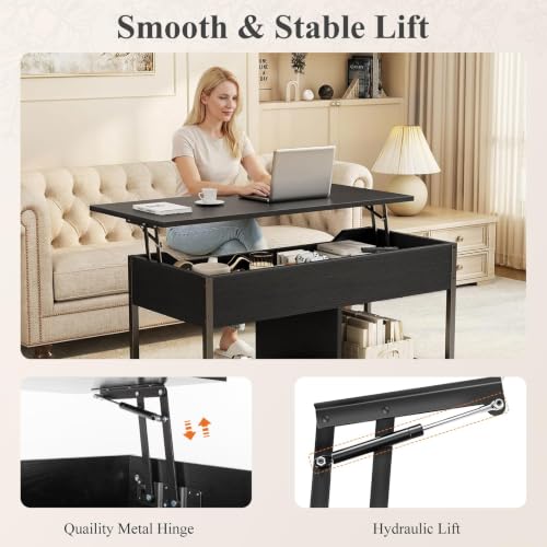Wood Lift Top Coffee Table with Storage and Modern Rustic Design