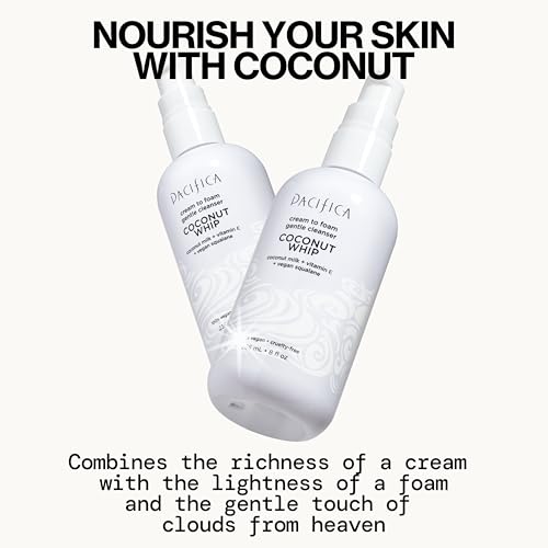 Pacifica Coconut Whip Cream-to-Foam Facial Cleanser - Hydrating Gentle Moisturizing for Dry & Sensitive Skin, 8oz (Pack of 2)