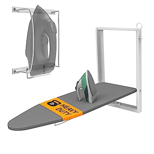 Wall-Mounted Ironing Board 36.2 x 12.2 in with Iron Holder, Gray by XABITAT
