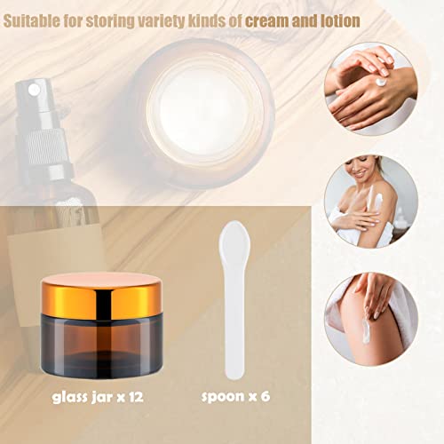 Amber Glass Cream Jars Set - 24 Pcs 1 Oz Refillable Cosmetic Containers with Spoons - Amber Variation