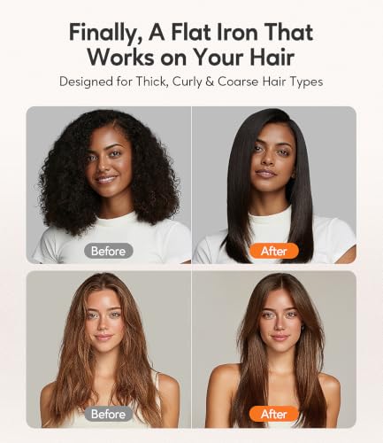 Terviiix 2-Inch Flat Iron Hair Straightener - Orange, Faster Styling for Thick & Coarse Hair