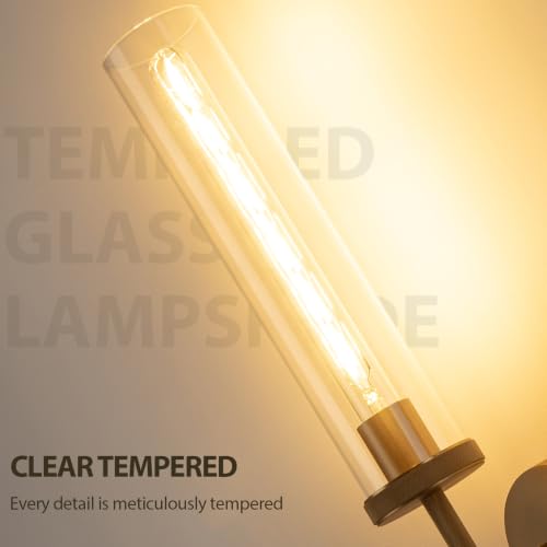 19.5-Inch Gold Knurled Wall Sconces Set of 2 with Clear Glass Tubes - Modern Bathroom Vanity & Living Room Lighting