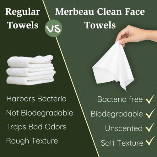 Clean Facial Towels for Sensitive Skin, 100% USDA Biobased Face Towels, 50 Count, Ultra Soft, Makeup Remover Dry Wipes, Viscose