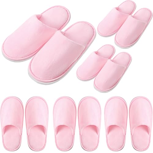 Kids Disposable Non-Slip Pink Slippers Small 6 Pairs for Children Ages 4-8