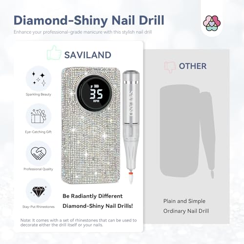 SAVILAND Professionl Nail Drill & Jamaican Black Castor Oil: Diamond Shiny | 35000RPM Electric Nail Drill Machine | Nail Drill Kit Professional Drill Bits Drill Nail File Buffer Expert Salon