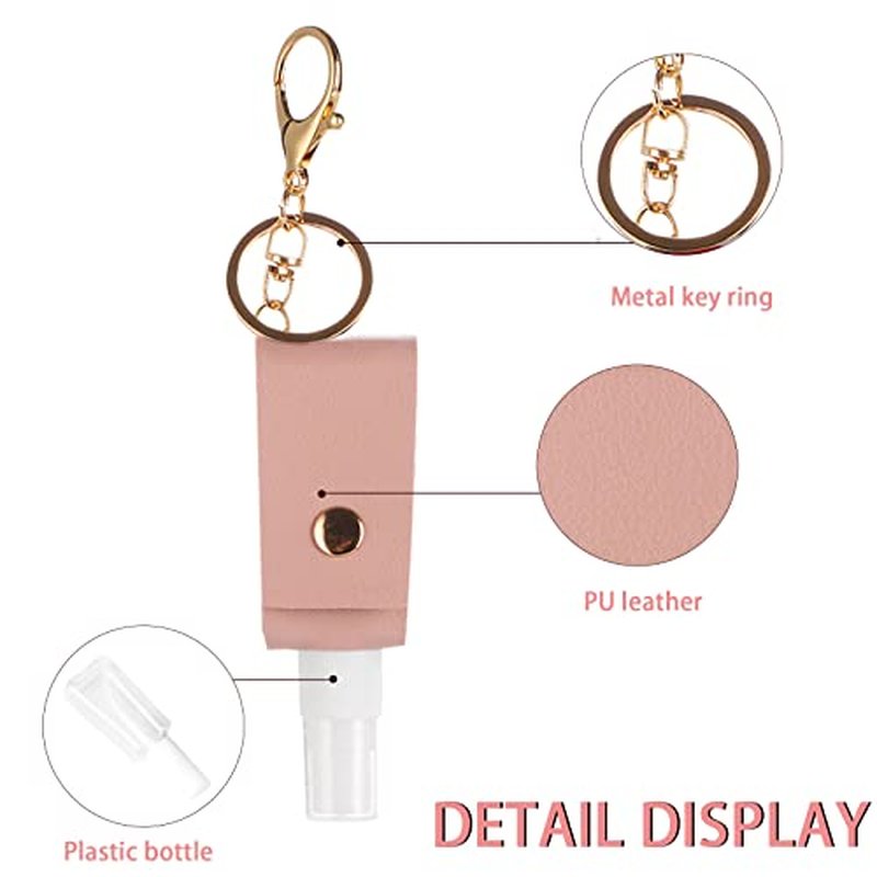 6Pcs Leather Travel Spray Bottles Keychain Holder, Leakproof Bottle Holder Keychain, Empty Refillable Travel Spray Bottles for Alcohol, Toner, Hand Soap, 30ml, Style B