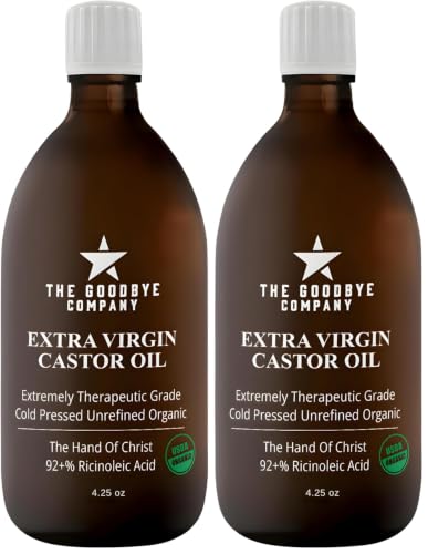 The Goodbye Company Organic Cold Pressed Castor Oil 4.25oz Pack of 2 - Hair, Skin & Lash Nourishment