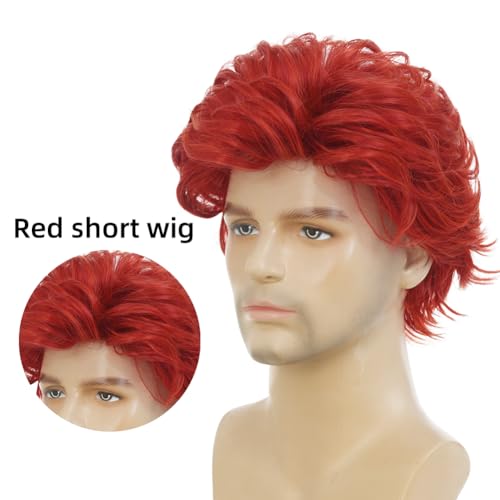 Men's Red Short Curly Synthetic Wig - Side Part Natural Halloween & Daily Use