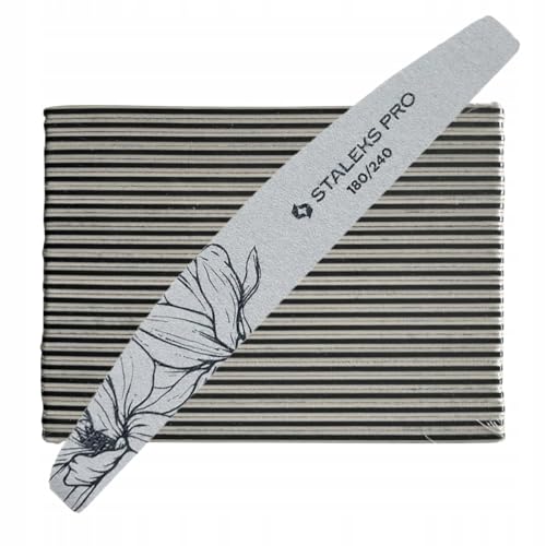 STALEKS PRO Expert 40 Crescent Mineral Nail File (180/240 Grit, 25 Pcs) ? Professional Double-Sided File for Natural Nail Finishing & Polishing