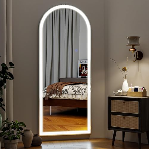 White LED Arched Full Length Mirror 56x21 with Dimmable Lights