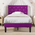 Purple Twin Size Bed Frame with Diamond Tufted Headboard - Upholstered Platform Bed with Wood Slats - No Box Spring Needed - Variation: Purple-1