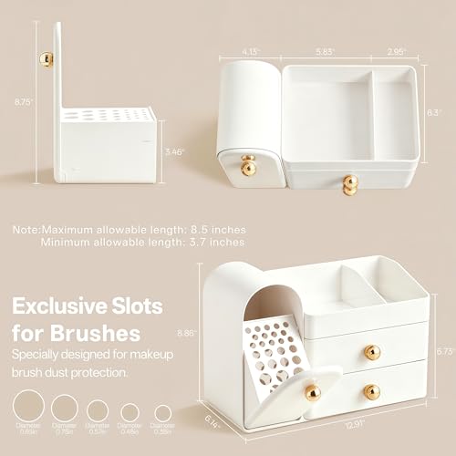 HBlife All White Large Makeup Organizer with Drawers & Brush Holder
