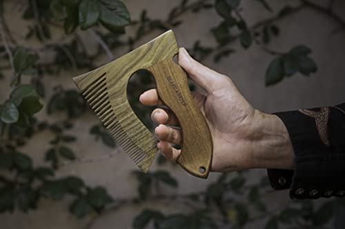 Beard & Bates Wooden Beard Comb with Green Sandalwood Handle - Artisan Grooming Tool