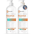 Salicylic Acid Body Wash - Skin Non-drying, Gentle Exfoliates Rough and Bumpy Skin, Body Acne Wash, BHA & AHA - Unscented Exfoliating Body Wash, Made in USA - (16 fl oz x 2)