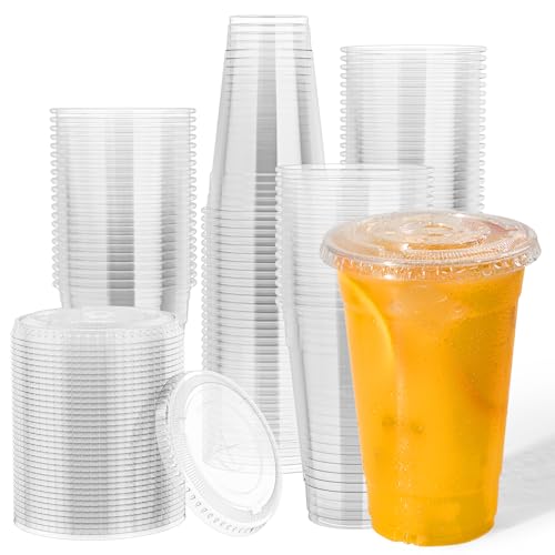 JOLLY CHEF 20oz Clear Plastic Cups with Flat Lids - 500 Pack, PET Disposable Drinkware Variation of THIS listing