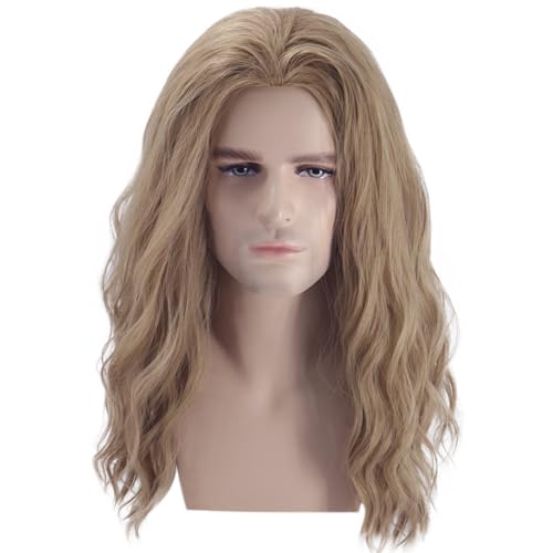 Blonde Wigs Men Shoulder Length Ash Blonde Wavy Synthetic Hair Cosplay Party Daily Wear - Ash Blonde Variation