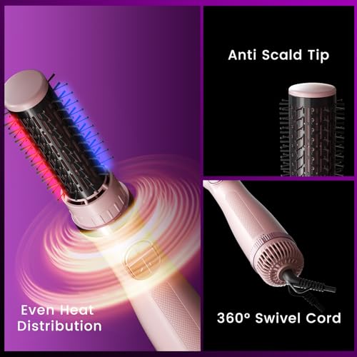 Pink 3-in-1 Rotating Hair Dryer Brush with 3 Attachments for Styling & Volumizing