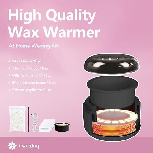 MINI Hot Melt Hard Wax Warmer Kit for Hair Removal with 50g Wax, Underarms, Brazilian Bikini, Facial Body, Underarms, Fast Efficient, Salon Waxing at Home, Gift for Women and Men