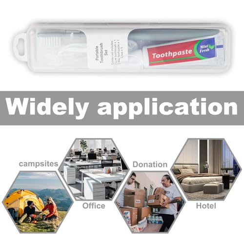 10-Pack Travel Toothbrush Kit with Case, Soft Bristle, Toothpaste & Floss Picks