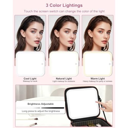 Relavel Initial Makeup Bag with LED Mirror for Women Girls, Personalized Travel Cosmetic Organizer Train Case, Birthday Gifts for Grandkids Bridesmaid Graduation Teacher Friends, Trendy Stuff, Pink K