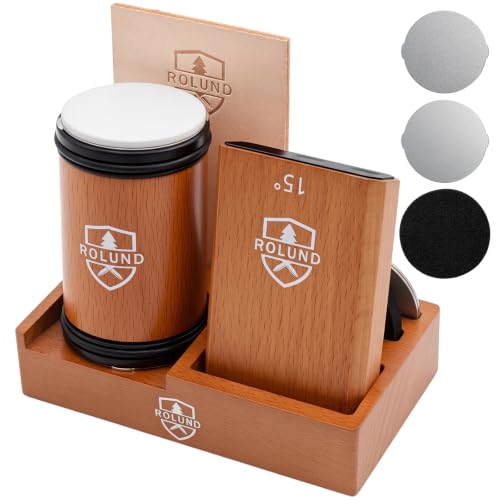 Knife Sharpener Kit with Diamond & Ceramic Discs, 15° & 20° Angles, Wooden Base