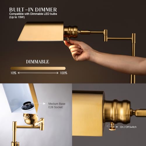 O’Bright Arcadia Pharmacy Floor Lamp Antique Brass Full Dimming Swing Arm Desk Light