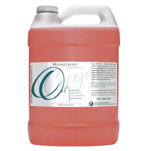 Cocojojo 1 Gallon Cold Pressed Unrefined Rosehip Seed Oil - Natural Moisturizer & Nourishing Skin & Hair Oil - Pack of 128 Fl Oz