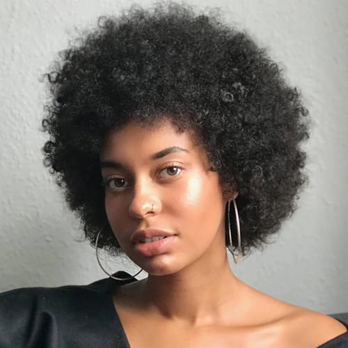 Short Kinky Curly Afro Wig Human Hair - Glueless, Natural Look, 150% Density