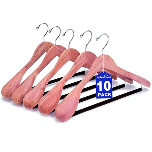 10 Pack Cedar Wood Suit Coat Hangers with Wide Shoulders & Non-Slip Bar