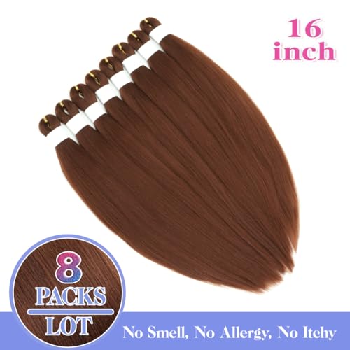 Pre-Stretched Braiding Hair Extensions - 8 Pack Yaki Texture, 16 Inches, Itch-Free