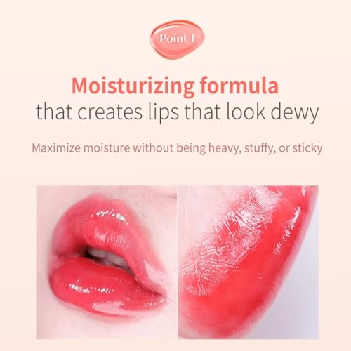 (MACQUEEN NEWYORK Dewy Water Glow Lip Tint - #03 Peach Dew, Glass-like Mirror Shine Hydrating Lip Stain, Long-Lasting & Non-Sticky Pink Tone Water Tint, 0.12 oz (3.5g)