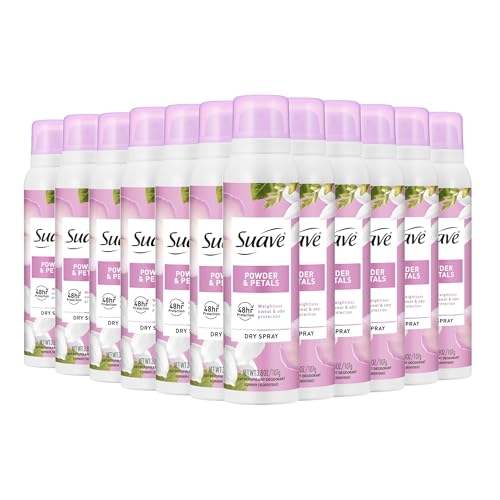 Suave Powder & Petals Antiperspirant Deodorant Dry Spray - 48Hr Odor & Wetness Protection, 3.8oz, 12 Pack