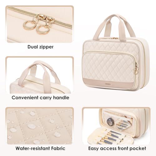 Beige Travel Toiletry Bag for Women, Hanging Cosmetic Organizer
