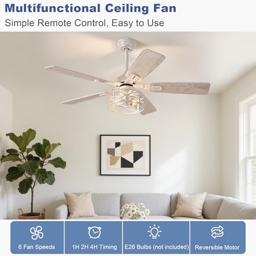 52-Inch Farmhouse Ceiling Fan with Lights, Remote Control, Reversible Blades