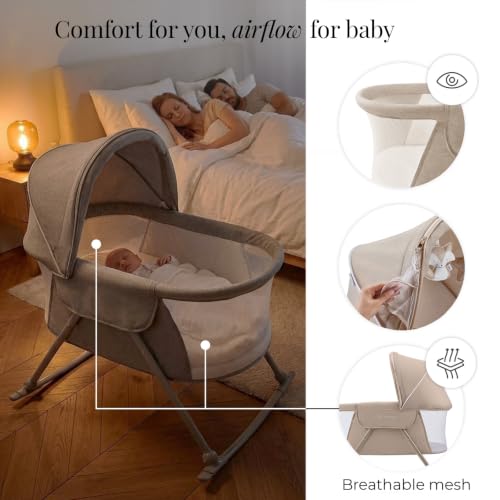 Kinderkraft LOVI Travel Bassinet for Baby - Beige 3-in-1 Foldable Cradle & Bed