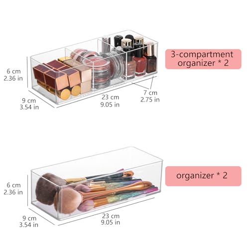 Acrylic Makeup Organizer Set - 4 Pieces, Stackable Clear Storage