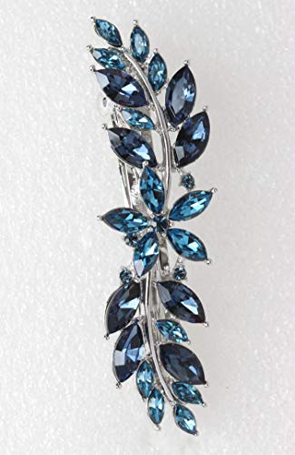 Navy Blue Small Floral Hair Barrette Clip with Rhinestones - Bridal & Party Accessory