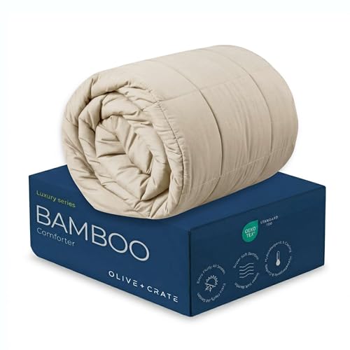 Bamboo Comforter Queen Size Beige Oatmeal - Breathable & Hypoallergenic