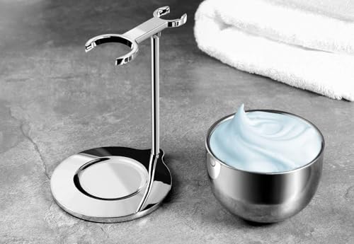 GRUTTI Shaving Organizer Stand & Bowl Set - Stainless Steel, 3-Layer, Keeps Tools Dry