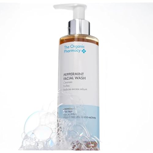 The Organic Pharmacy Peppermint Facial Wash, for Cleansing and Balancing Oily, Combination, or Blemished Skin, 6.7 Ounce / 200 ml
