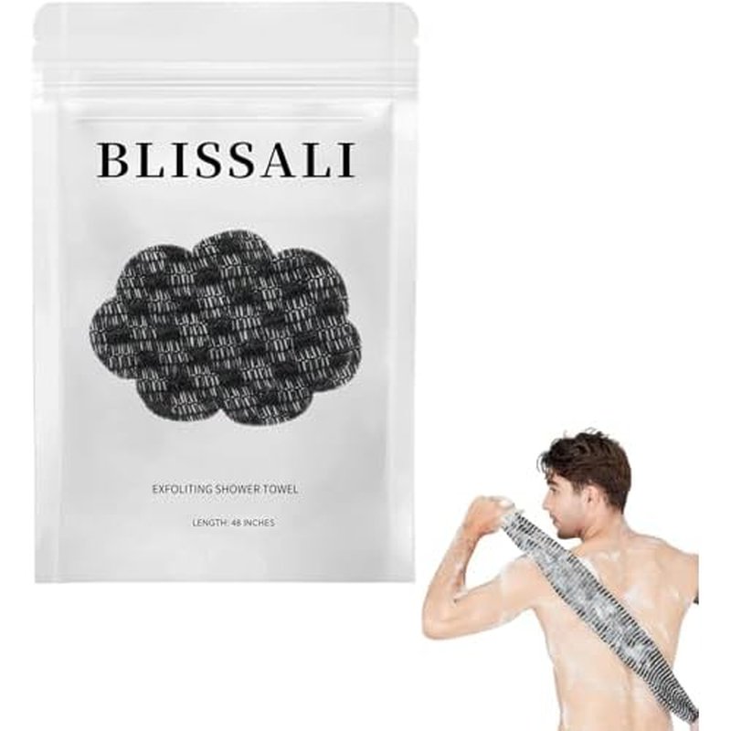 Exfoliating Shower Towel 47",Premium Scrub Wash Cloth for Body Face,2-in-1 Exfoliating Washcloth-Body Scrubber with 2 Sides for All Skin Types (Black)