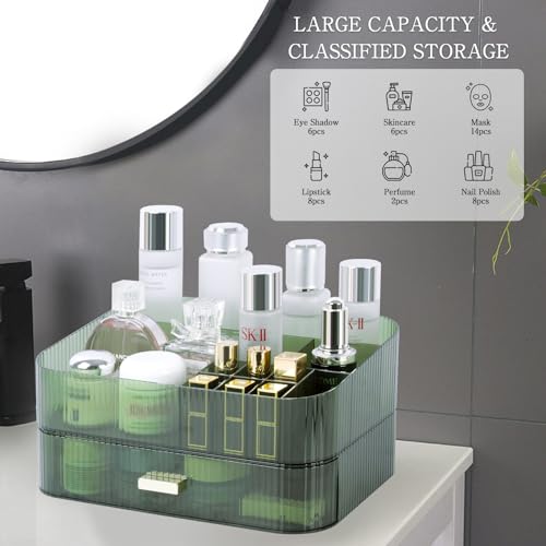 Large Capacity Makeup Organizer with Stackable Drawers and Compartments